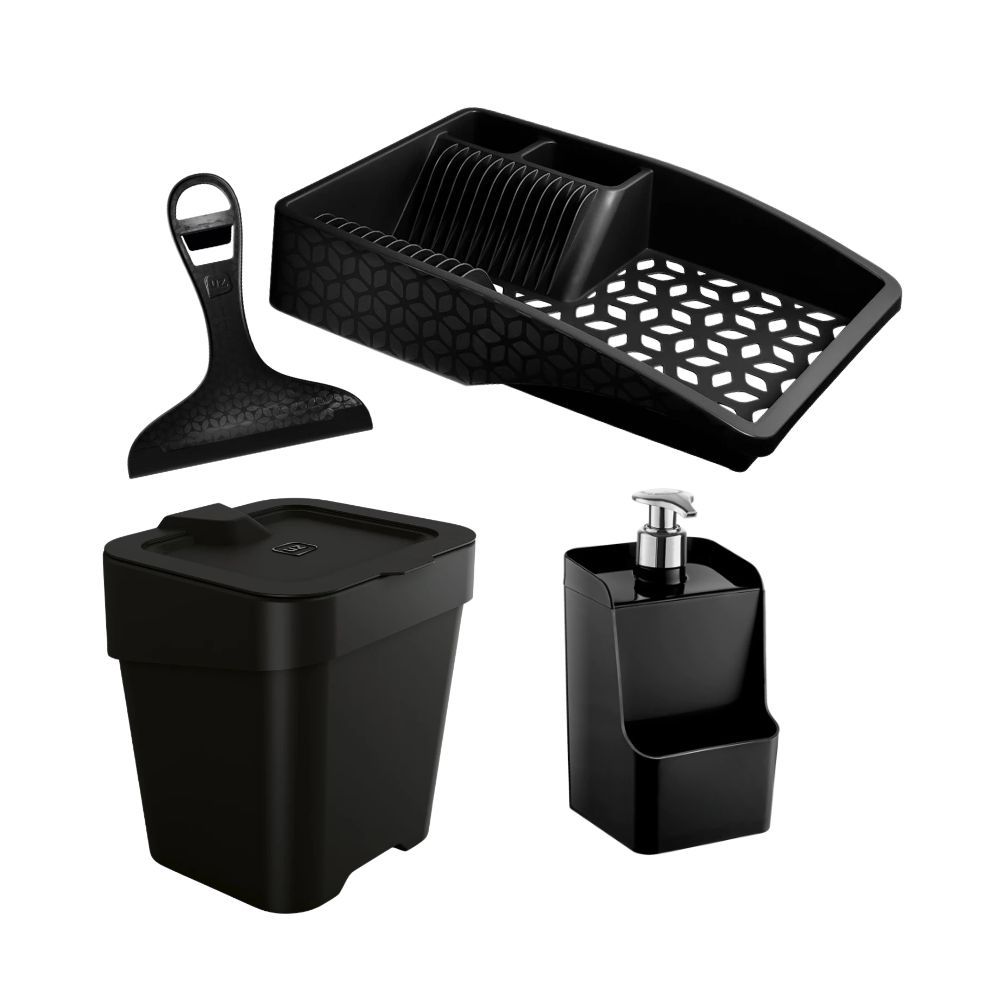 Kit 2/3 Peças Lixeira 2,5L, Porta Detergente 500ml, Escorredor Slim Organizador Pia Cozinha/Kit 2 Peças