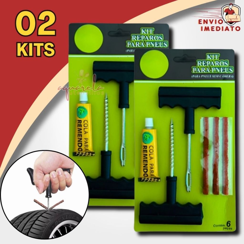 2 Kit de Reparo Para Pneu  Sem Câmara de Carro Moto Caminhão com 6 pçs cada