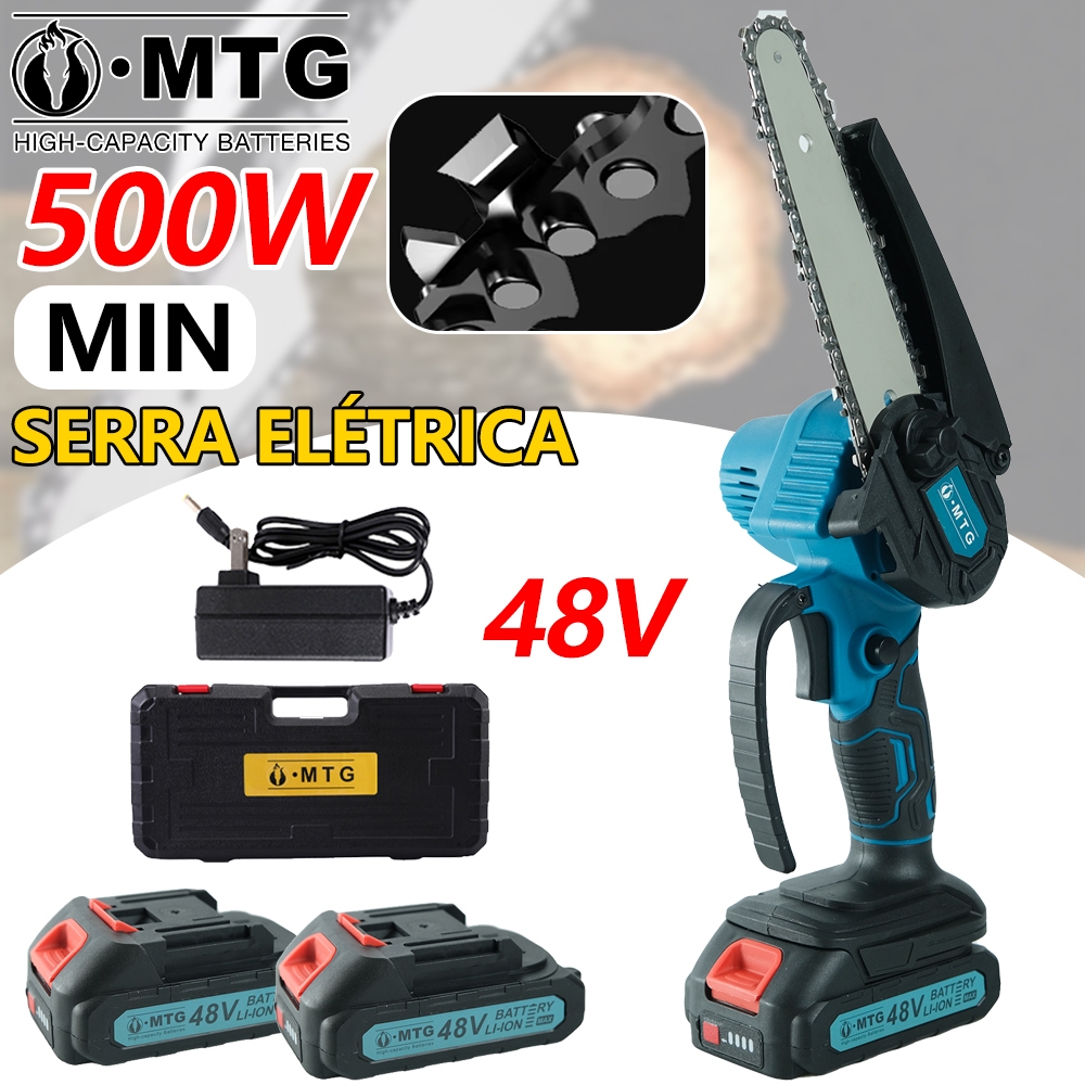Motosserra Elétrica 48V Bivolt - Kit Completo c/ 2 Baterias Sem Fio para Jardim