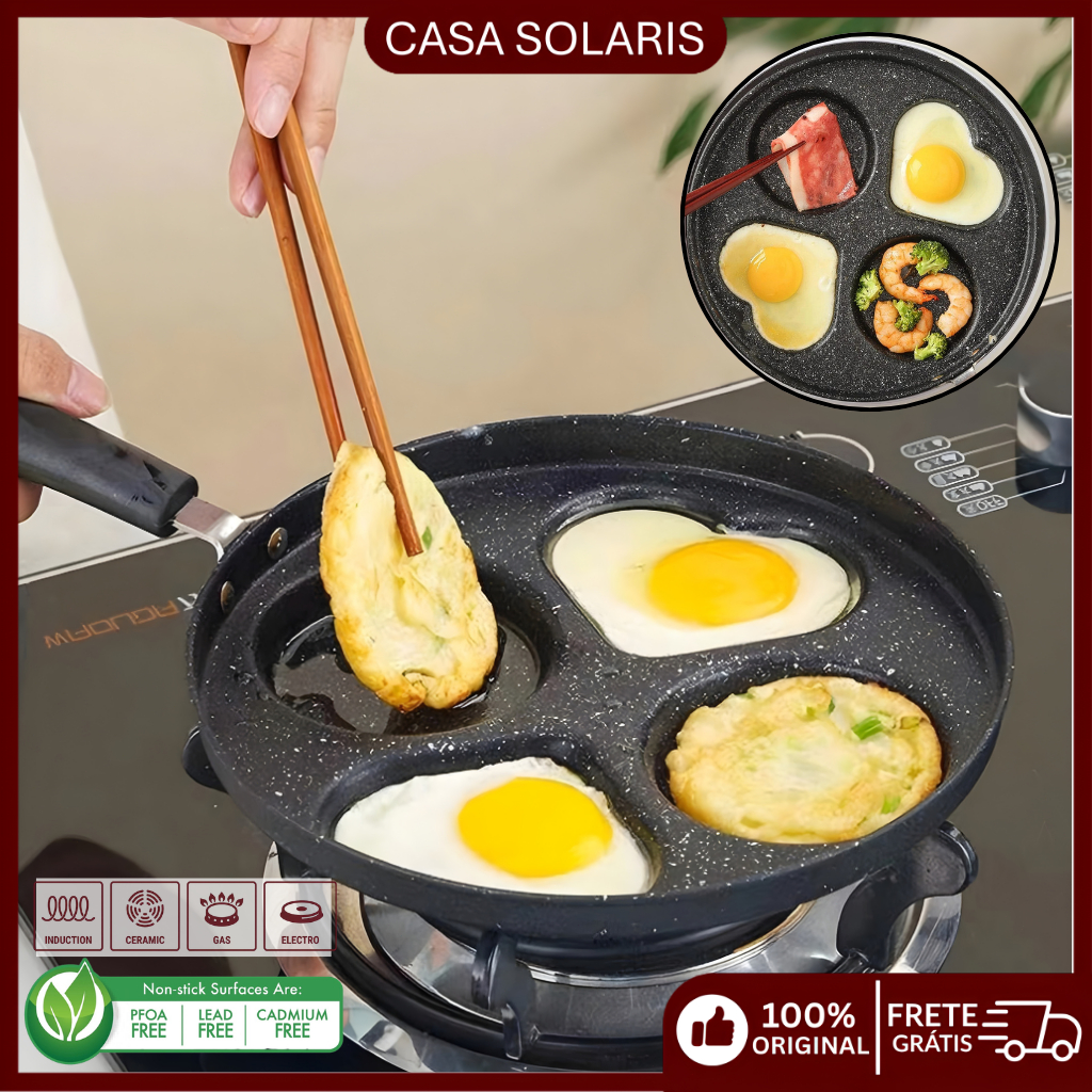 Frigideira Antiaderente 4 em 1 Multifuncional - Frigideira 4 Partes para Ovos e Hambúrguer
