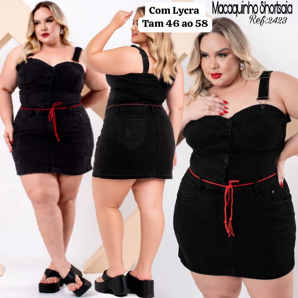 Macaquinho Shortsaia Jeans Premium Amaciado Com Lycra Plus Size Ref:2423