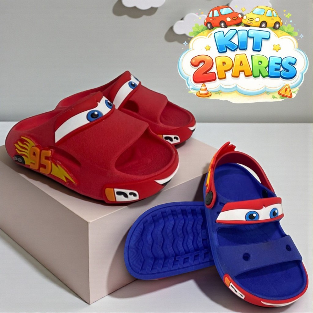 Kit 2 Pares Sandália Chinelo Nuvem Infantil Meninos Personagens