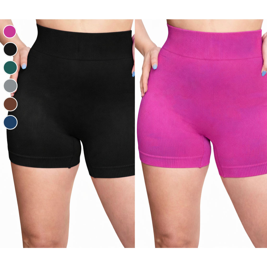 Kit 2 Short Academia Feminino Canelado Compressão Cintura Alta Biker Fitness Yoga Treino em Oferta na Shopee