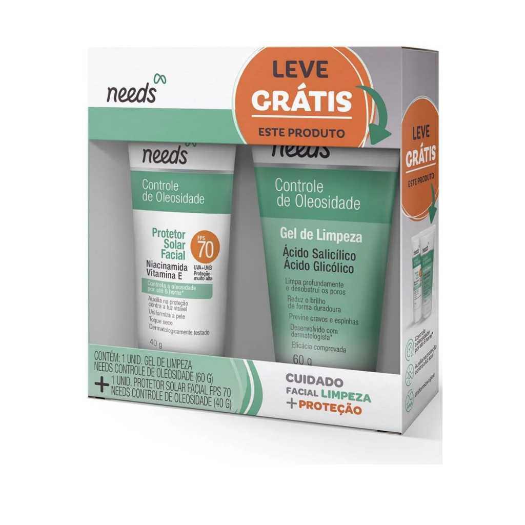 Kit Facial Protetor Solar Needs FPS 70 40g + Gel de Limpeza 60g