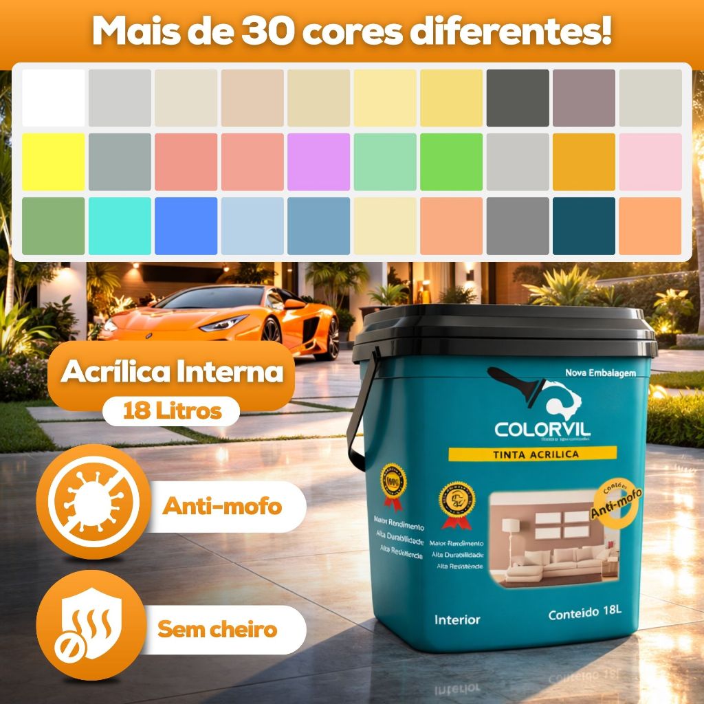 Tinta barata Interna 18 Litros Colorvil | AntiMofo | Sem Cheiro |Rendimento e Durabilidade | Diversas cores