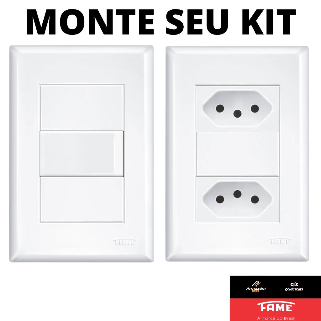 Interruptor Simples e Duplo 16A e Tomada Simples e Dupla 10A e 20A 4x2 Linha Evidence FAME