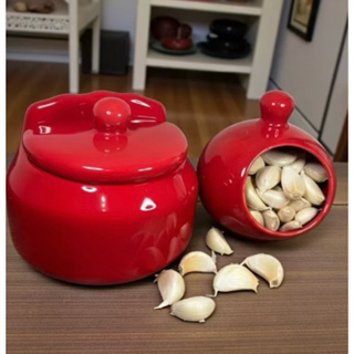 Kit Saleiro com Tampa e Porta Alho em Cerâmica Liso Pintado a Mão 02 peças em Oferta na Shopee