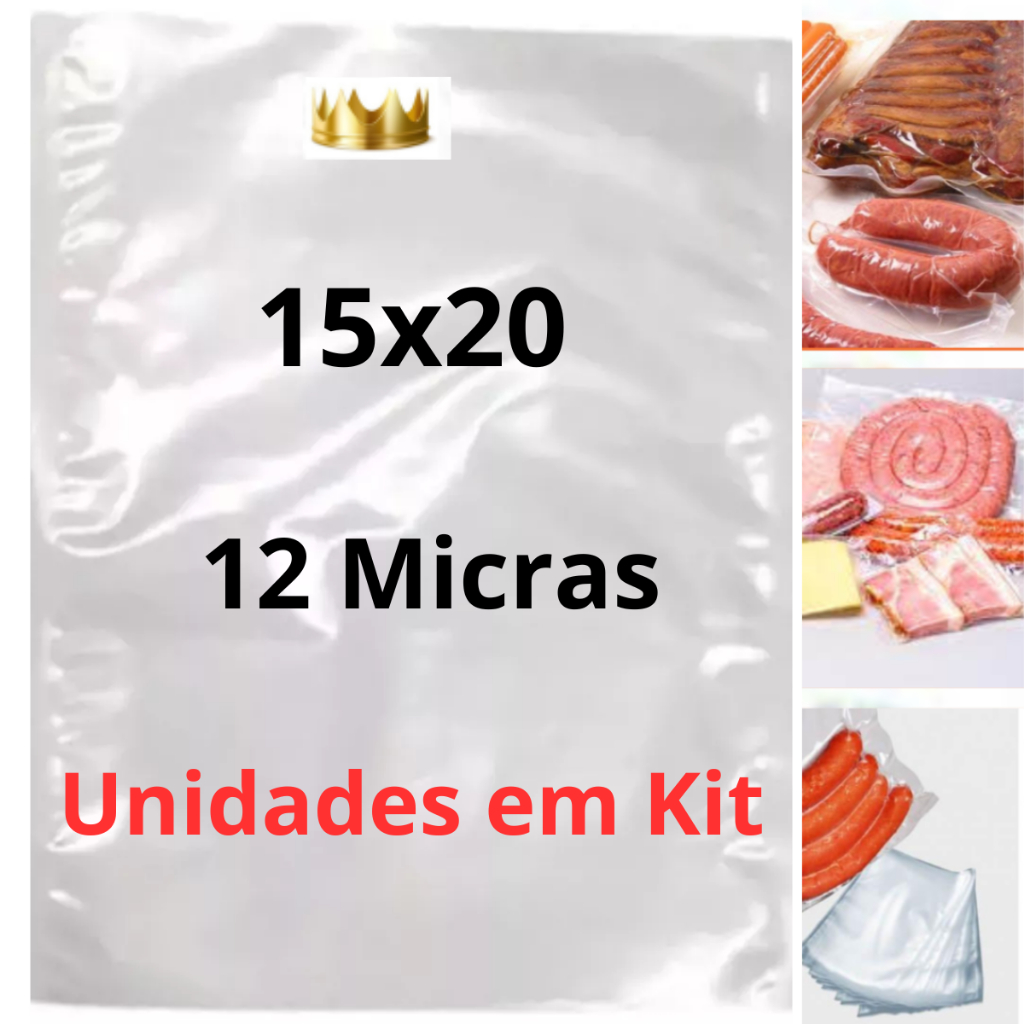Saco de Embalagem a Vácuo para Alimento 15x20 12 micras - Kit 50 até 250 Unidades para Seladoras - ImpérioVac