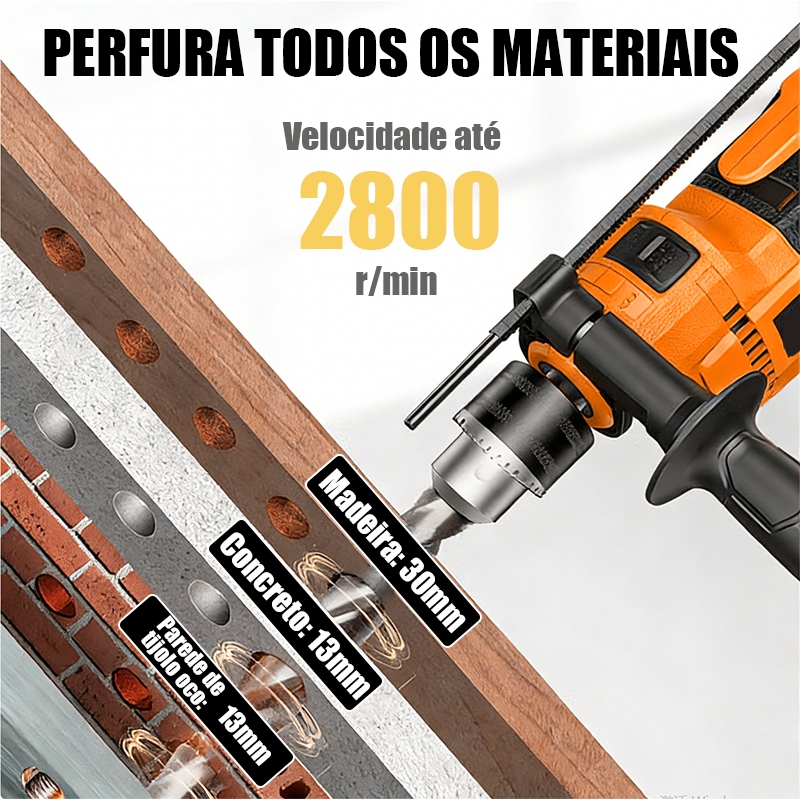 Detalhes do Furadeira de Impacto 13mm 900W Profissional 110v/220v