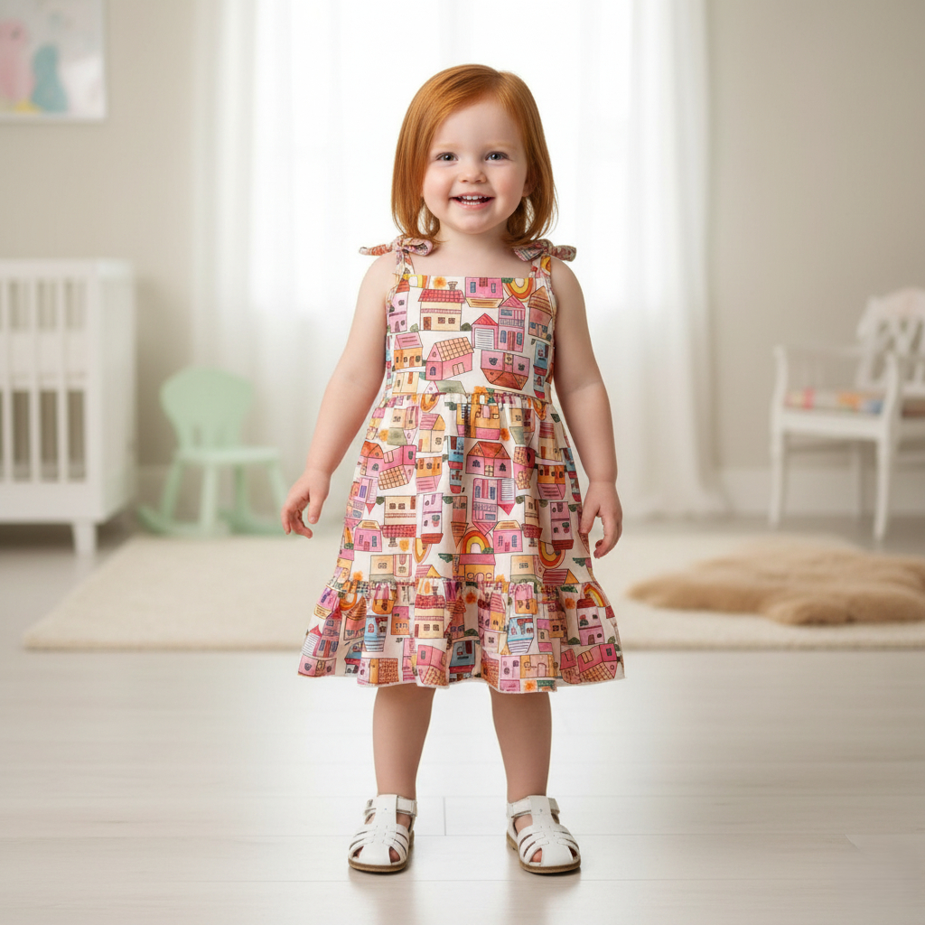 Vestidinho infantil feminino nózinho estampado Sortido Tamanhos 1 a 4 Anos Fresco e leve Premium