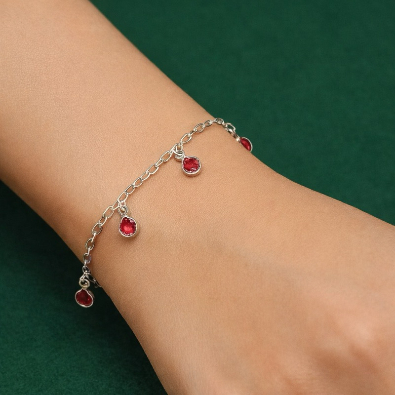 Pulseira com Pedras Rosa Penduradas em Prata 925 em Oferta na Shopee