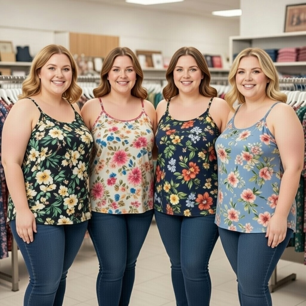 Kit 4 Blusinhas Feminina Liganete Regata Plus Size G1 e G2 Estampas Variadas