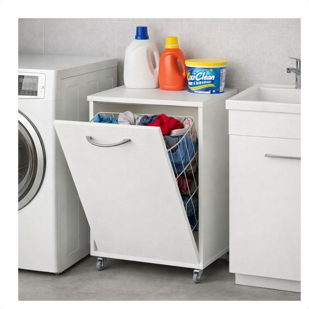 Cesto De Roupas Mdf Branco Aramado/basculante PRETO  BRANCO