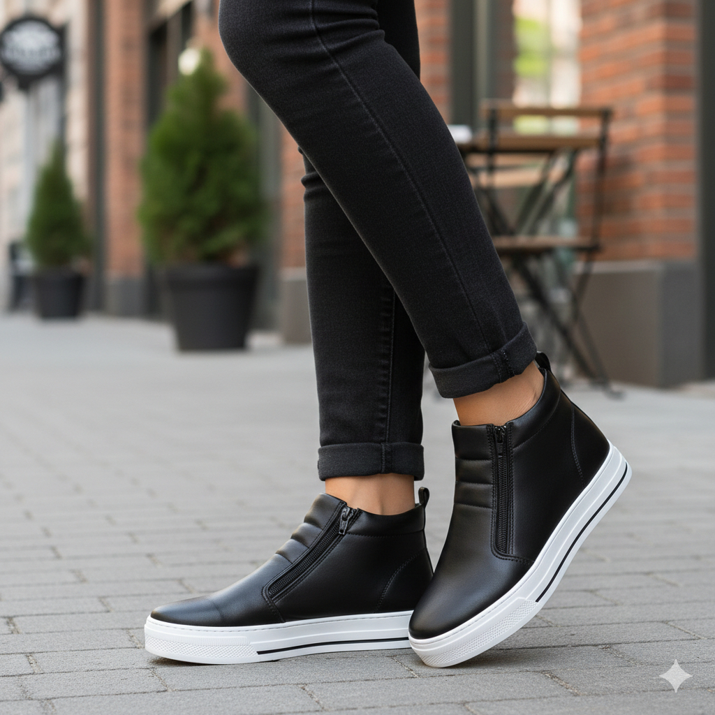 Bota Tênis Feminina Cano Curto Forrada Com Pelo Interno Zíper Lateral Quentinha Via Marte Original