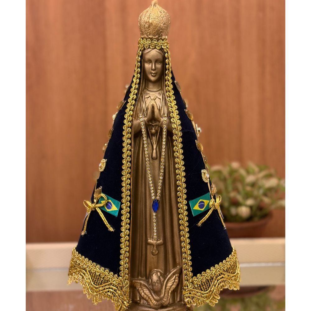 Imagem Nossa Senhora Aparecida em Gesso Artesanal Manto Azul Luxo com Strass e Pintura Metalizada em Oferta na Shopee