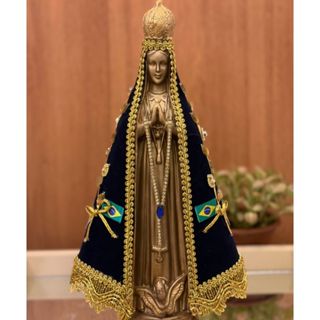 Imagem Nossa Senhora Aparecida em Gesso Artesanal Manto Azul Luxo com Strass e Pintura Metalizada em Oferta na Shopee
