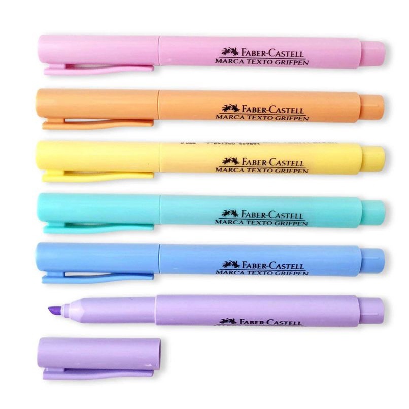 Kit 6 Marca Texto Tons Pastéis Faber Castell Macio - Canetas Coloridas Pastel p/ Caderno e Estudos