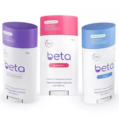 Kit com 3 Desodorantes Naturais em Barra Beta Zero 24h – Sem Alumínio e Sem Fragrância