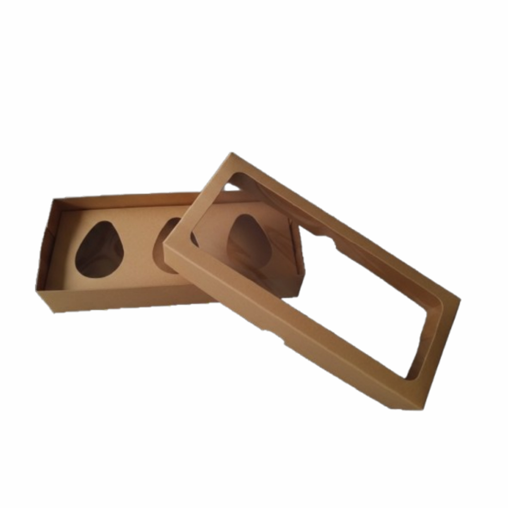 20 Caixinhas p/ Ovo de Colher com visor de acetato - 3 ovos de 50g ideal para ovo de pascoa kraft