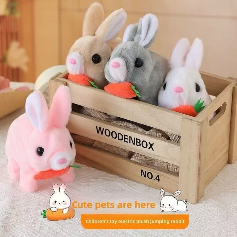 Brinquedo de Pelúcia Coelhinho Elétrico LED Musical - Caminha e Pula para Crianças