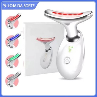 Massageador Facial LED 7 Cores Modos Aparelho Anti-Rugas para Rosto e Pescoço Tratamento Estético Vibratório com Luz JH