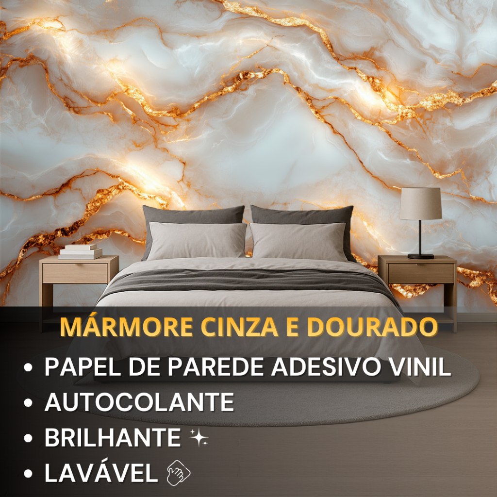 Papel de Parede Marmore Luxo Decoração Elegante Adesivo Autocolante Lavavel Sala Quarto Banheiro