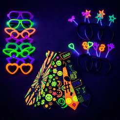 Kit Balada Festa Neon Casamento 60 peças Óculos, Gravatas, Tiaras - Adereços Divertidos Decoração
