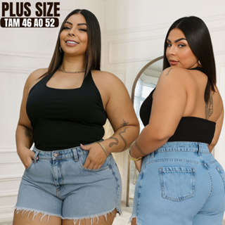 Blusa plus size decote quadrado regata alcinha verao t-shirt frente unica cropped top suplex moda plus size em Oferta na Shopee