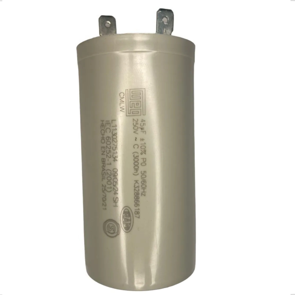 Capacitor Elétrico 45Uf 250v Lavadora Maquina Brastemp Consul Electrolux Colormac 45uf 127v WEG