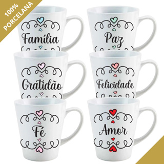 KIT 6 Canecas Porcelana 120 ML Frases Coração Motivação Xícaras Chá Café em Oferta na Shopee