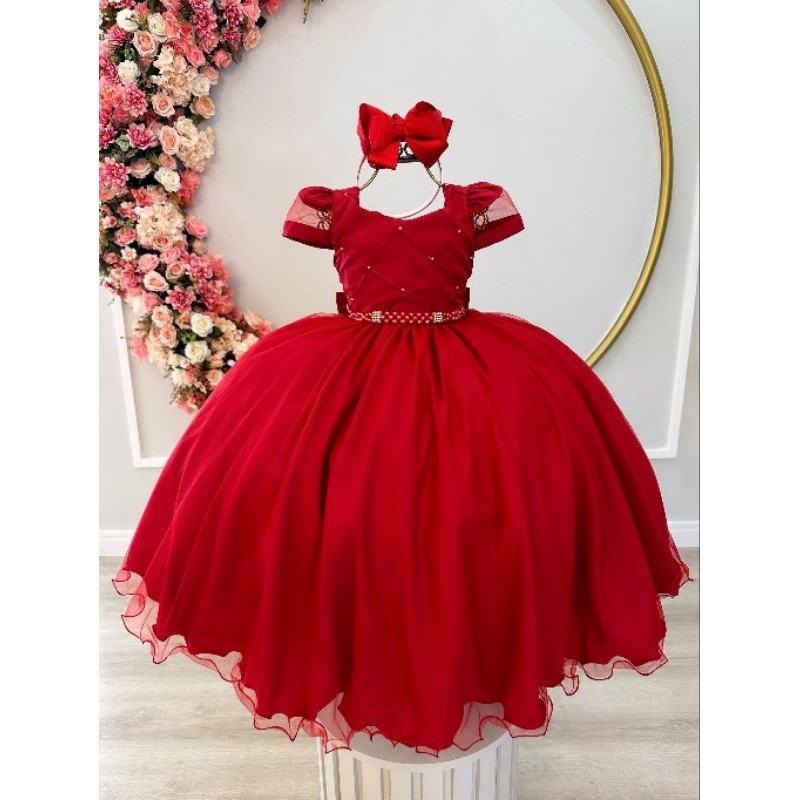 Vestido Infantil Busto Nervura C/ Pérolas Damas para festas Vestido Para meninas em Oferta na Shopee