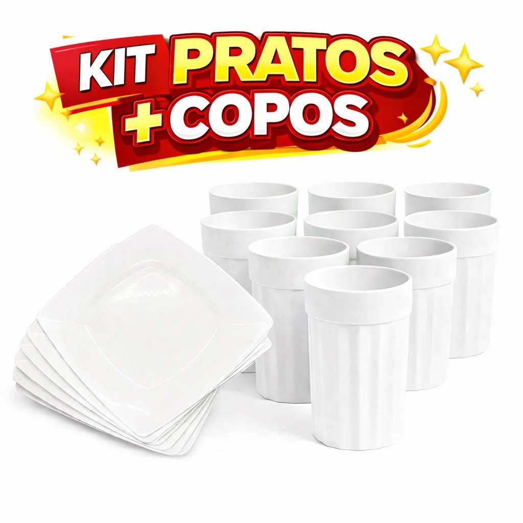 KIT 10 a 50 PRATOS + COPOS Plástico Reutilizável lavável Ideal refeições Festa Churrasco Aniversário