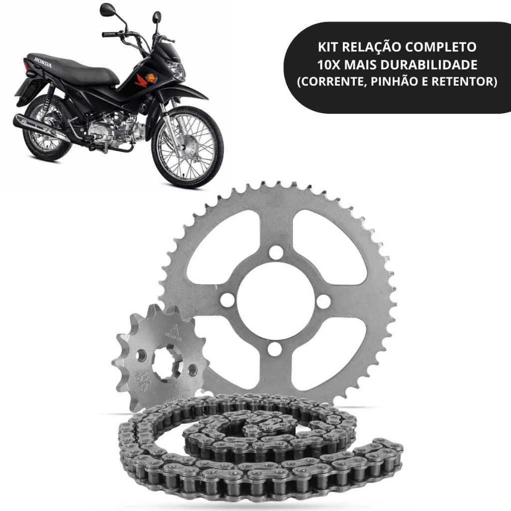 Kit Transmissão Pop 110i Honda Anos 2016 a 2024 Completo Corrente + Pinhão + Coroa Darom Relação Moto
