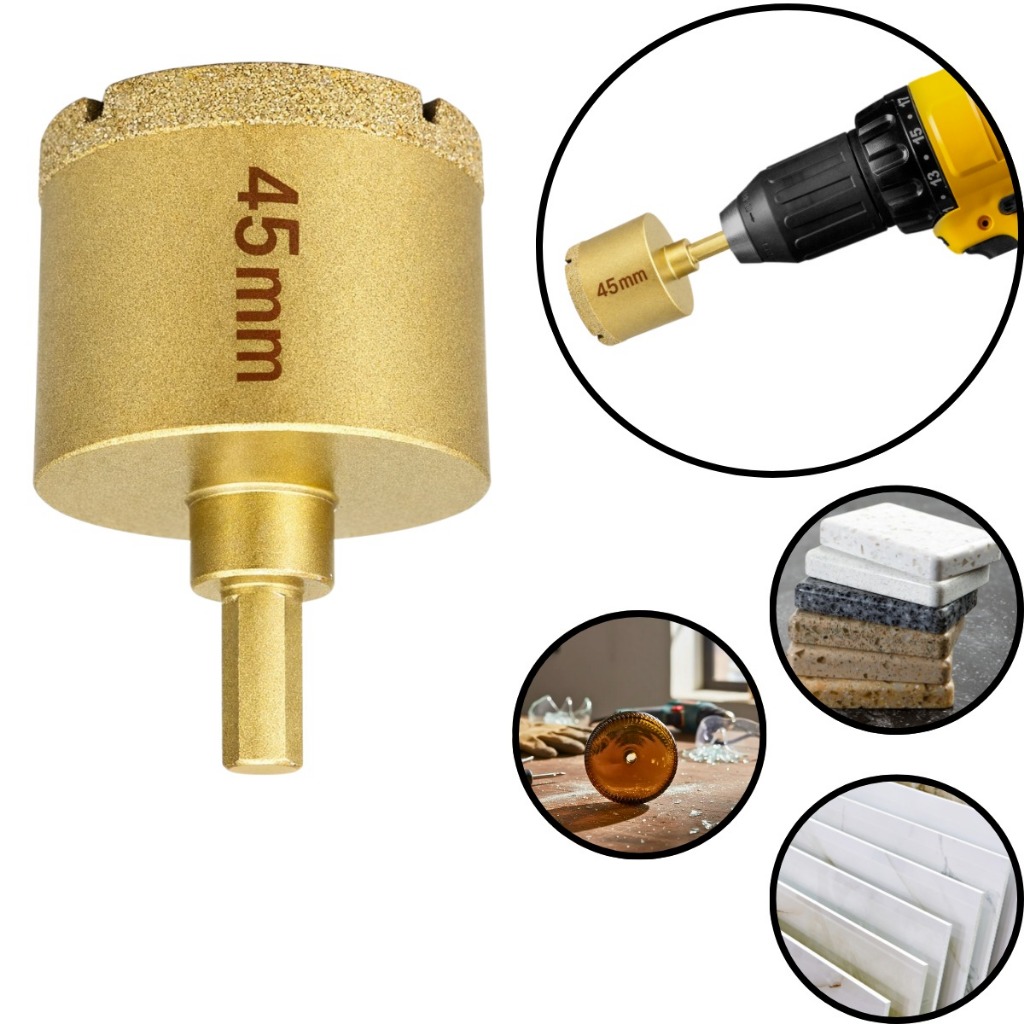 Broca Serra Copo Diamantada Eletrolítica 45mm Furadeira Furar Vidro Porcelanato Cerâmica Mármore