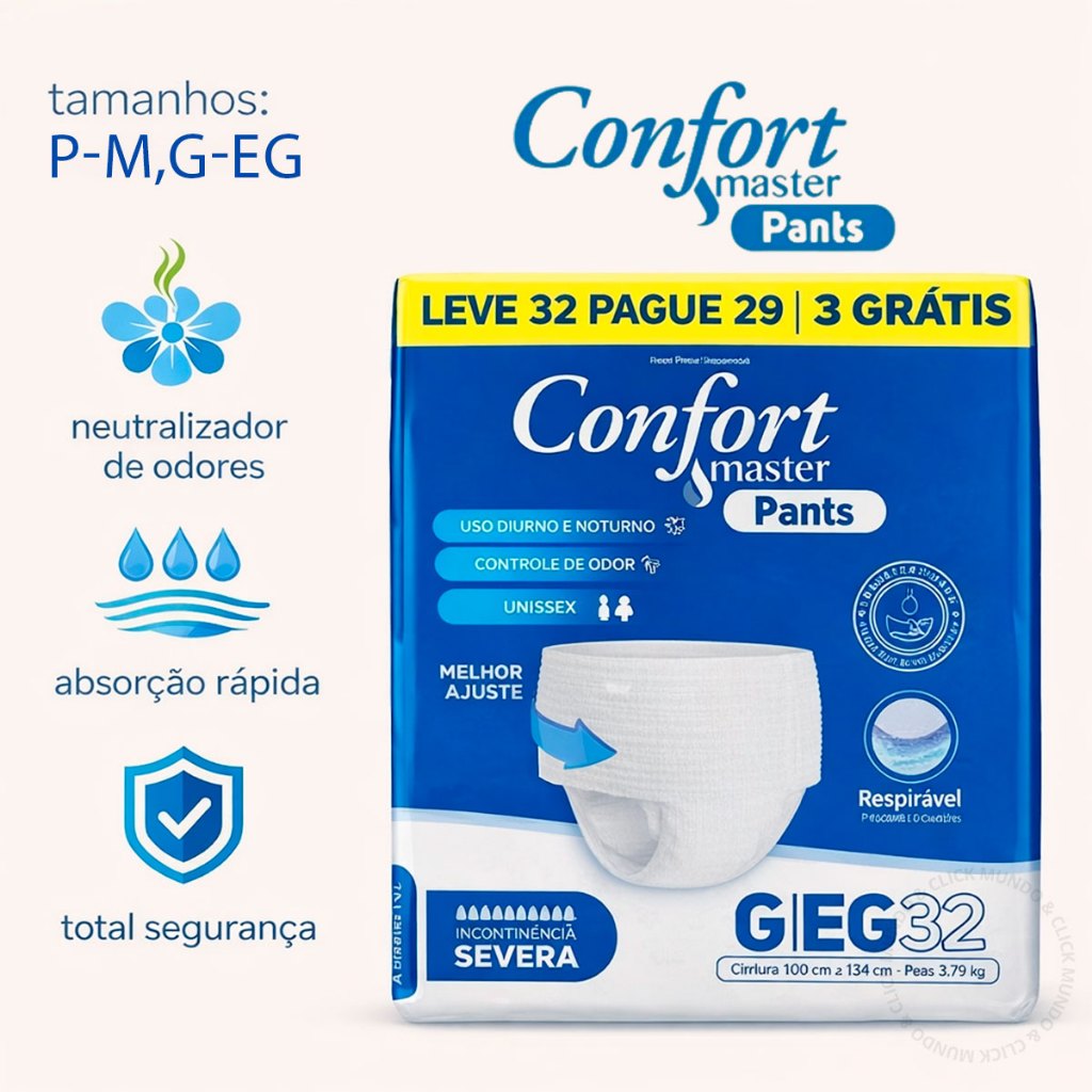 Fraldas Geriátricas Unissex P/M G/EG ConfortMaster Pants Calcinha Cueca Incontinência