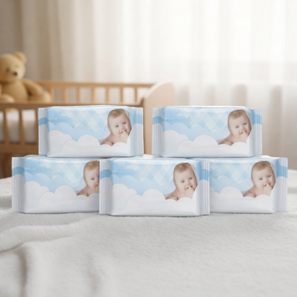 Kit 05 Pacotes Toalhas Umedecidas GIO BABY - 100 Folhas 19x13 cm - SEM TAMPA FLIP TOP- 98% Água