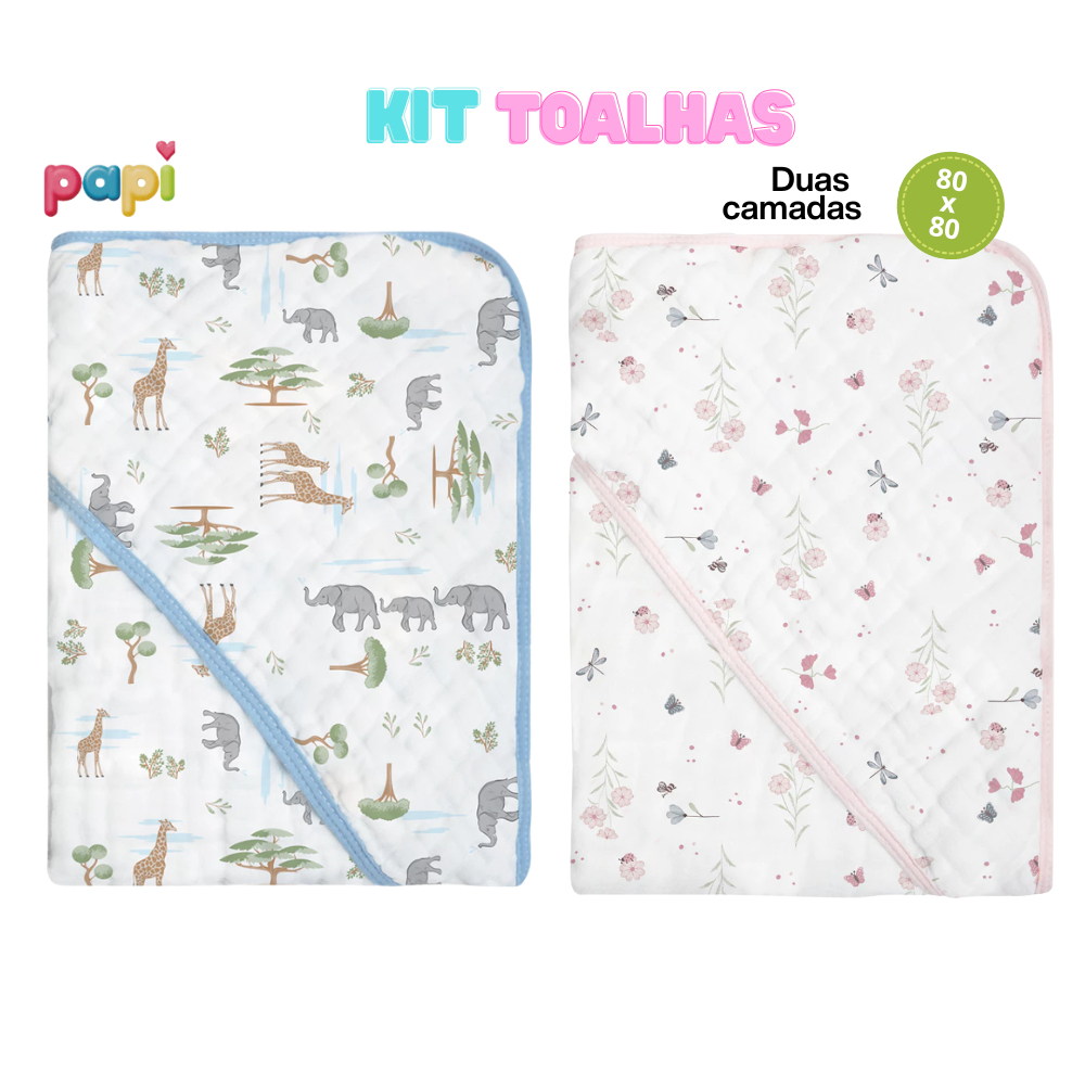 Kit Toalha de Banho Infantil Soft para Bebê 80 x 80 cm Com Capuz Duas Camadas Tecido de Fralda Menina Menino Unisex em Oferta na Shopee