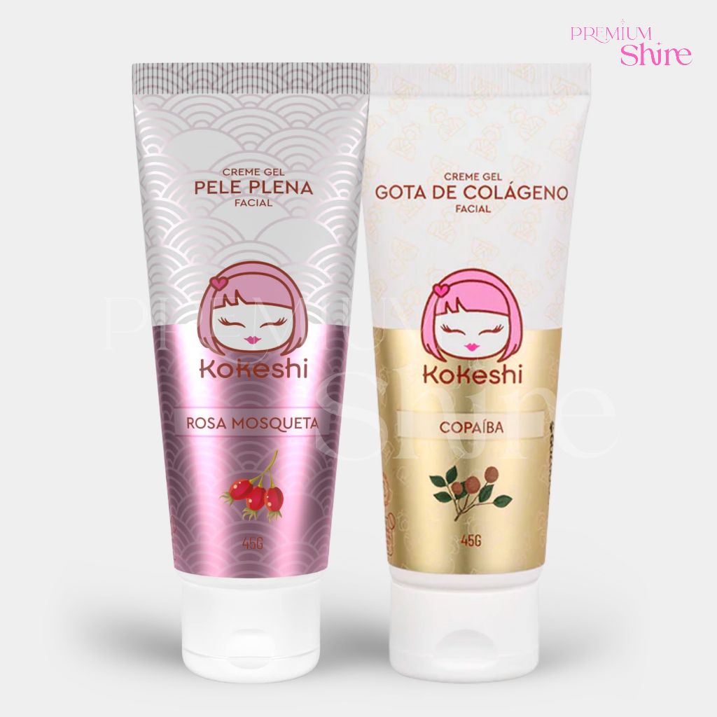 Creme Facial Gel Kokeshi 45g Antienvelhecimento Regenerador Gota de Colágeno Rosa Mosqueta Copaíba