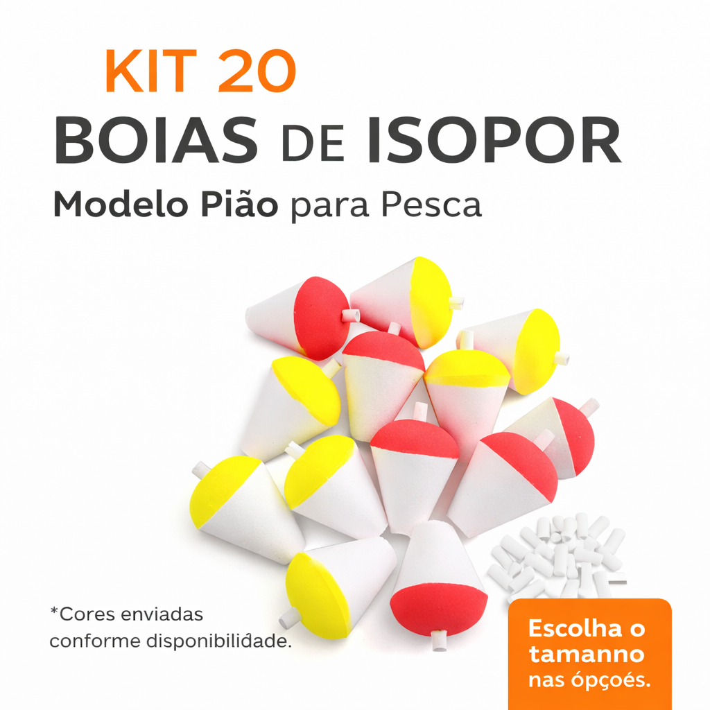 Kit 20 Boias Isopor Lambari Pesca Pião Pescaria Tilápia Pesqueiro