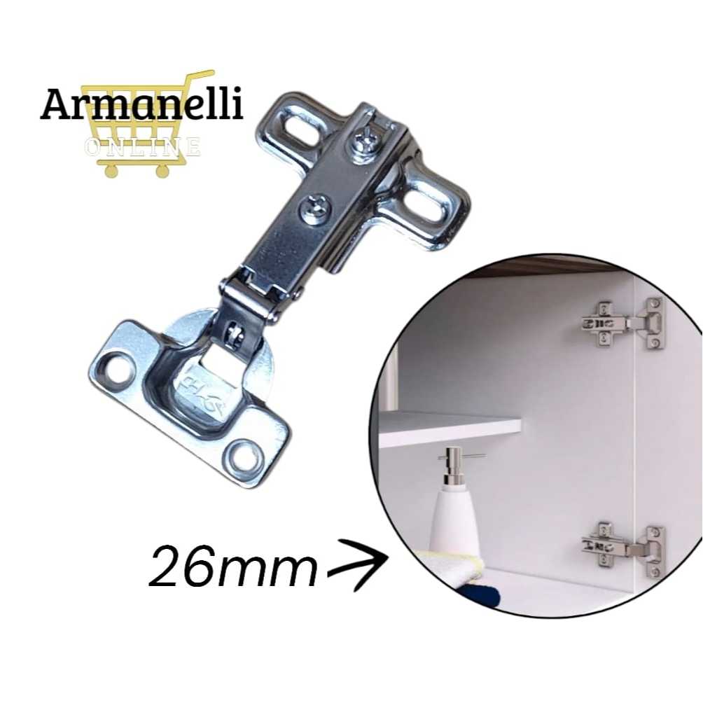 Kit 2/6 Dobradiça Curva/Reta 26mm Alta/Baixa Porta Armário Móveis com Calço