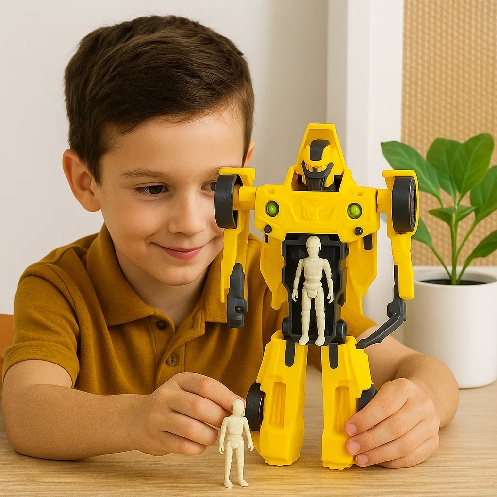 Robô Carrinho Remoto  Super Guardiões Amarelo Cinza Crianças Brinquedo Presente Transforme Motinha