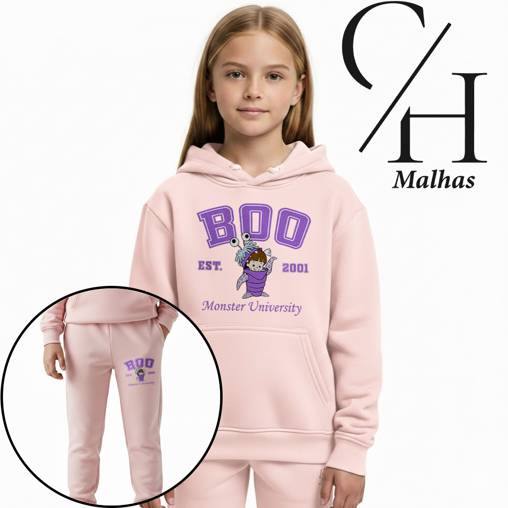 Conjunto Infantil Moletom Boo Monster University – Blusa com Capuz + Calça | Confortável e Estiloso