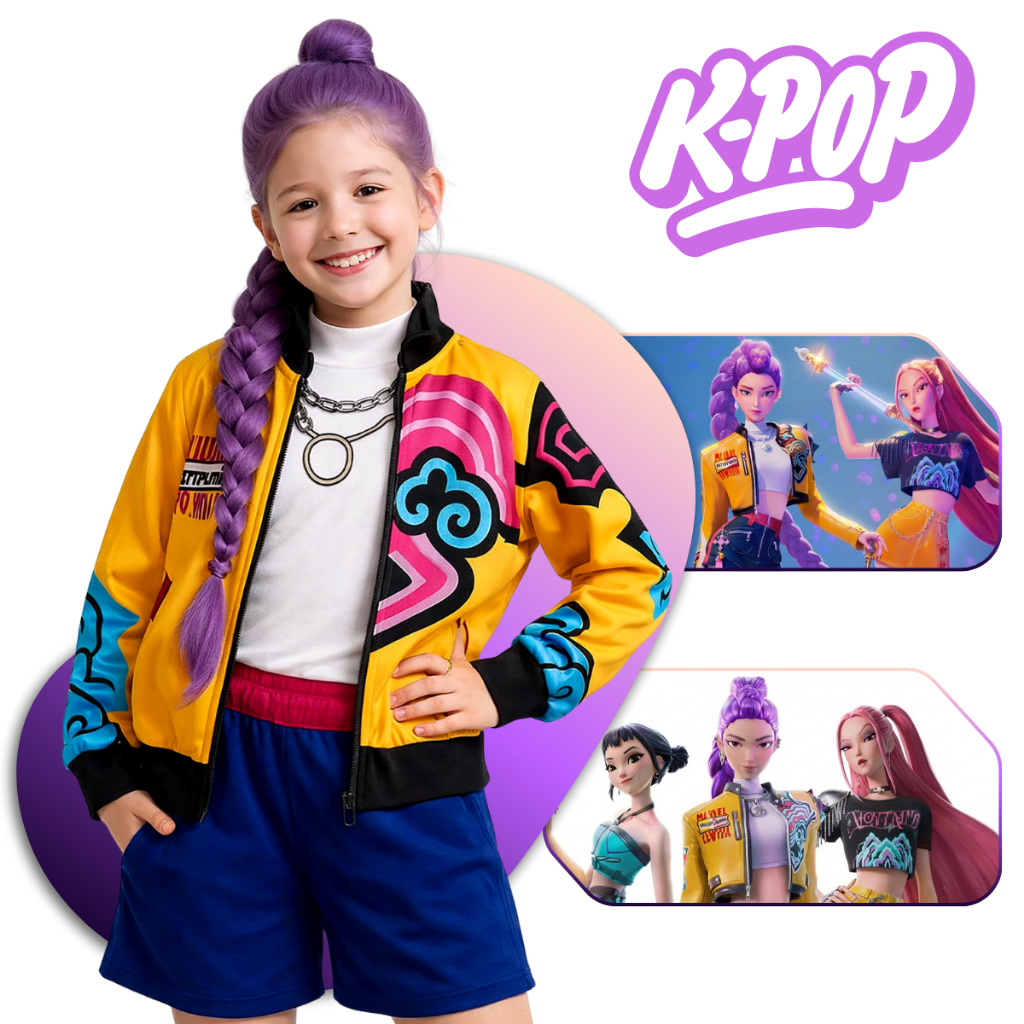 Fantasia Guerreiras Kpop Festa Pop Infantil Dança Palco Luxo Demon Hunters Rumi Cosplay Terno