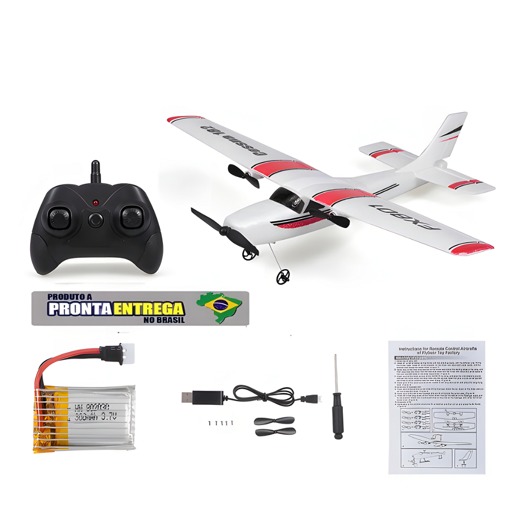 Aeromodelo Avião RC Cessna 182 FX-801 Controle Remoto Recarregável Voo Longo Barato Completo