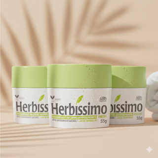 Kit 3 unid - Desodorante Creme Antitranspirante Herbíssimo Fresh 55G em Oferta na Shopee