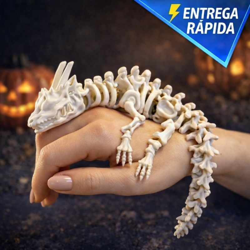 Esqueleto Dragão Articulado 23CM Impressão 3D flexível Decoração Colecionável Gabinete Gamer Aquário