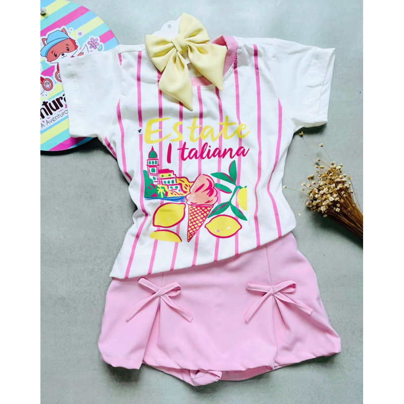 conjunto infantil,conjunto menina,roupa de verao infantil,T-shirt infantil,short saia,conjunto verão,moda infantil.