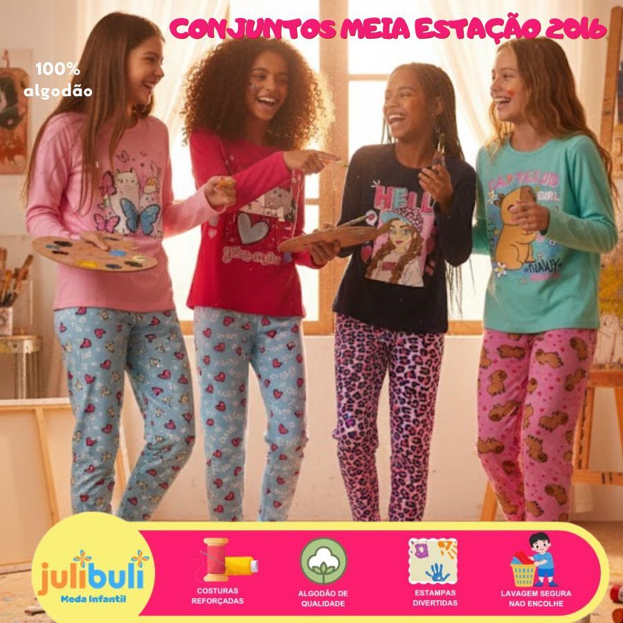 Kit Sortido 4 Peças 1/2 ESTAÇÃO de Roupas Feminino Infantil Inverno - 2 camisas manga longa +2 calças legging de 1 ao 16