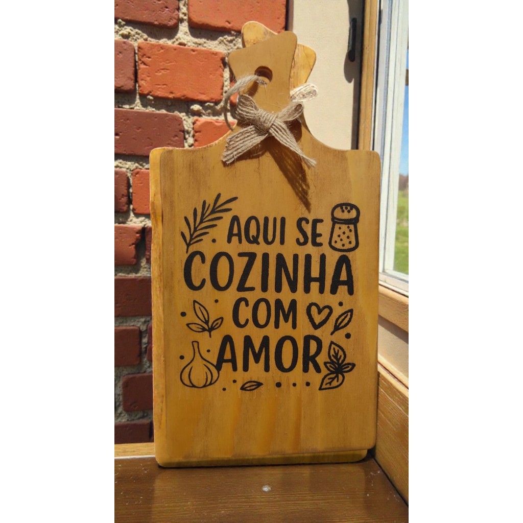 Quadro Tábua decorativa rústica madeira pinus cozinha fazenda amor em Oferta na Shopee