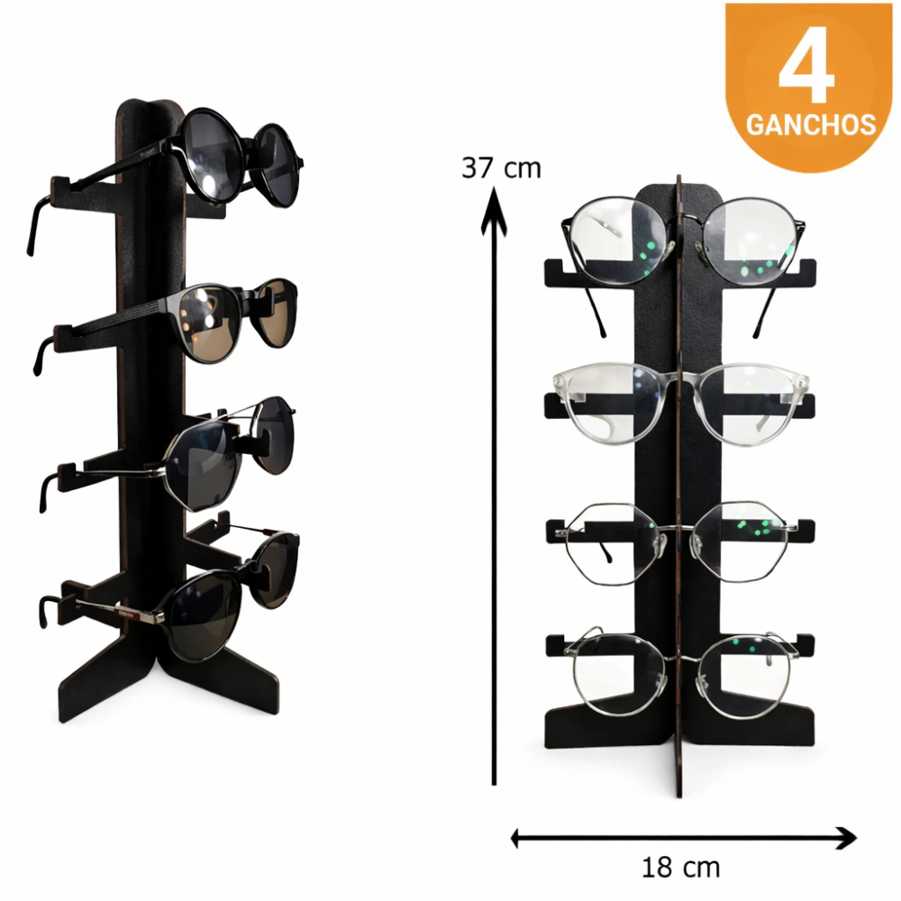 Kit Expositores De Óculos Ótica Suporte 4 Ganchos Em MDF